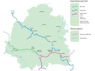 Carte des grands itinéraires de vélo dans l'Indre - Agrandir l'image - fenêtre modale