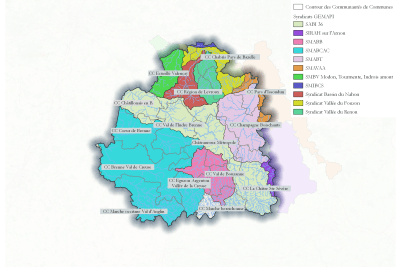Carte de l’organisation de la compétence GEMAPI dans le département de l’Indre - Agrandir l'image - fenêtre modale