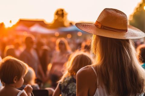 Fête du village avec personnes de dos