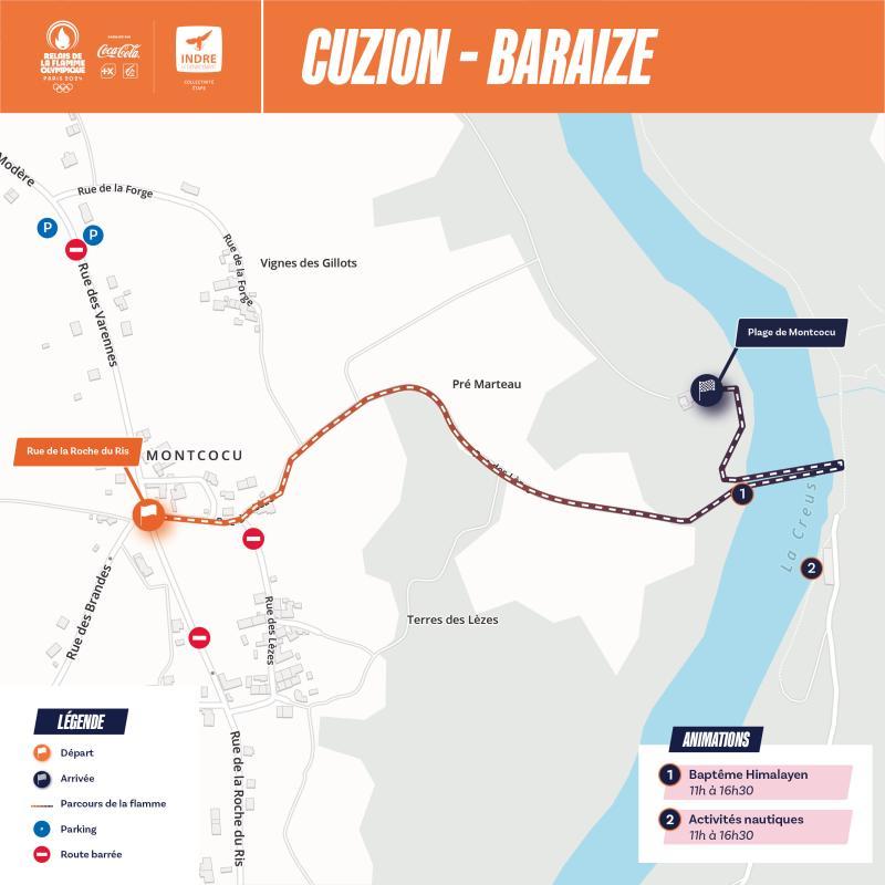 Parcours de la Flamme Olympique à Baraize & Cuzion - Agrandir l'image - fenêtre modale